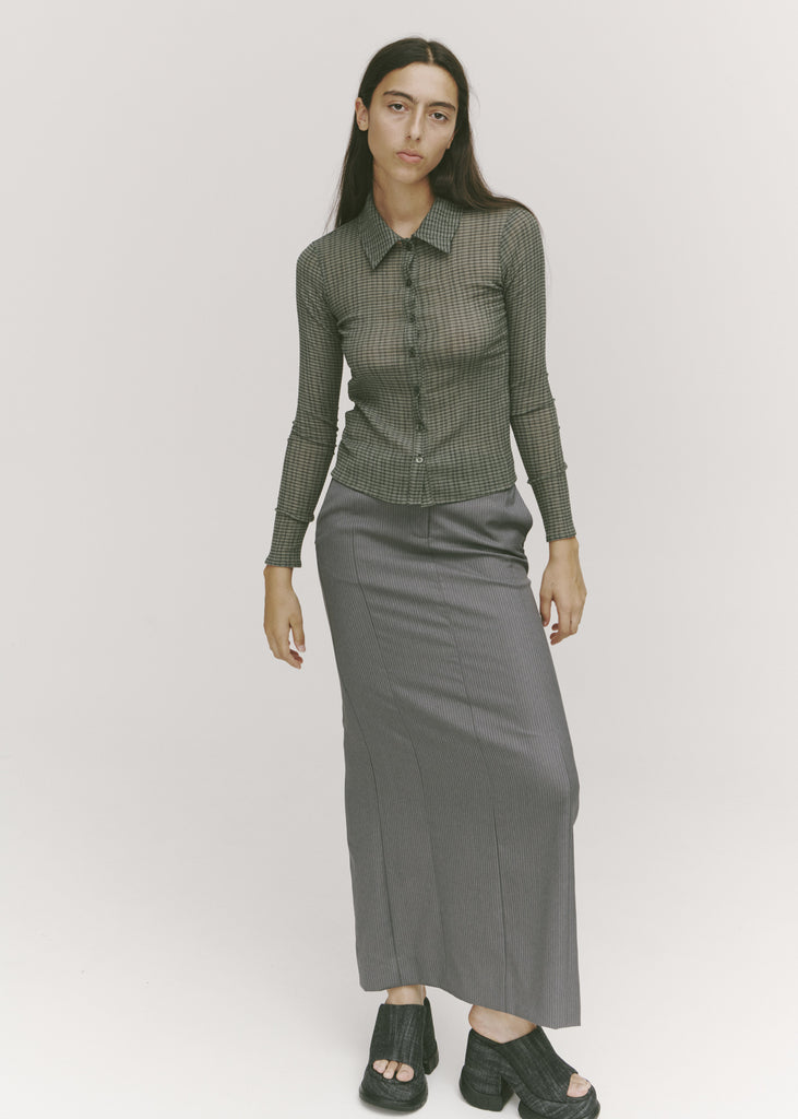 All-Day Maxi Skirt ~ Grey Pinstripe