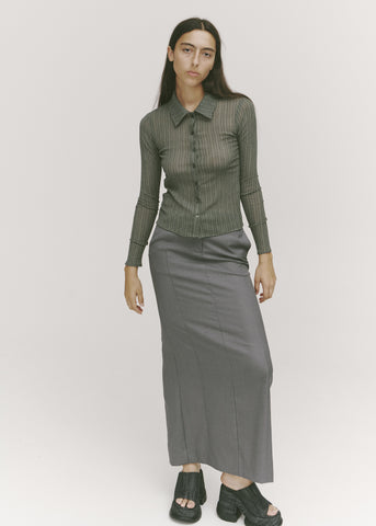 All-Day Maxi Skirt ~ Grey Pinstripe