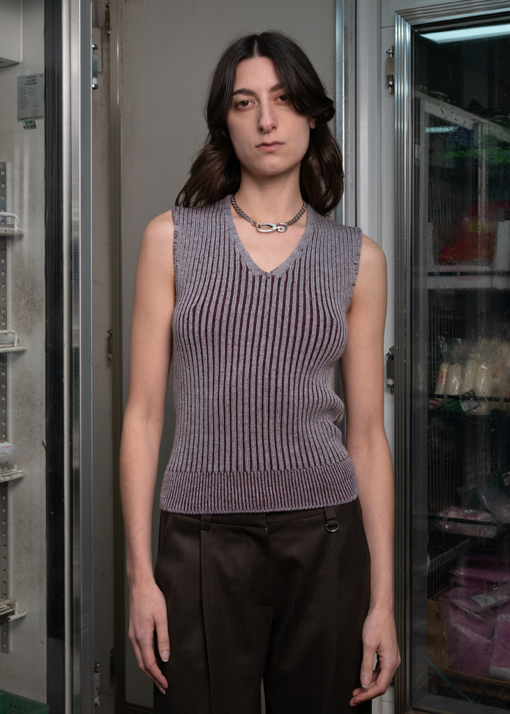 Hybrid Knitted Vest ~ Vapour/Garnet