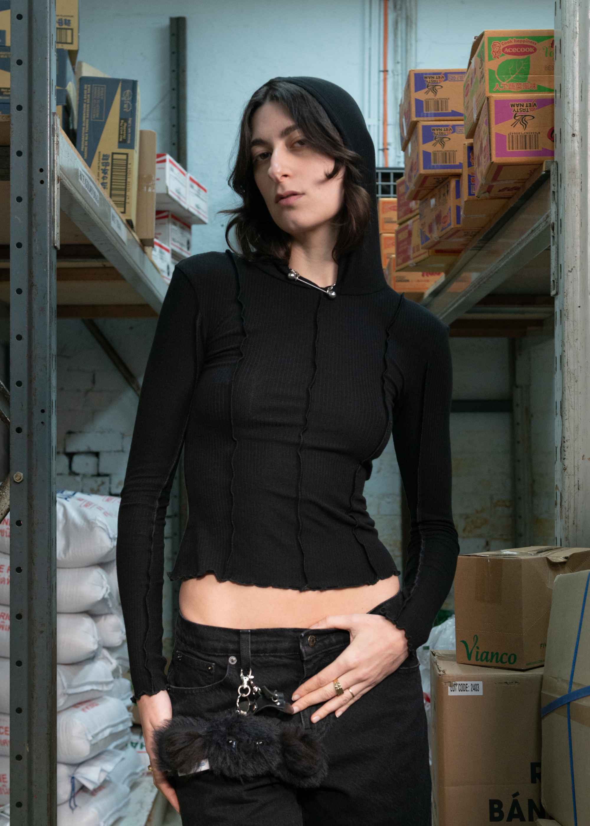 Segment Hooded Top ~ Black