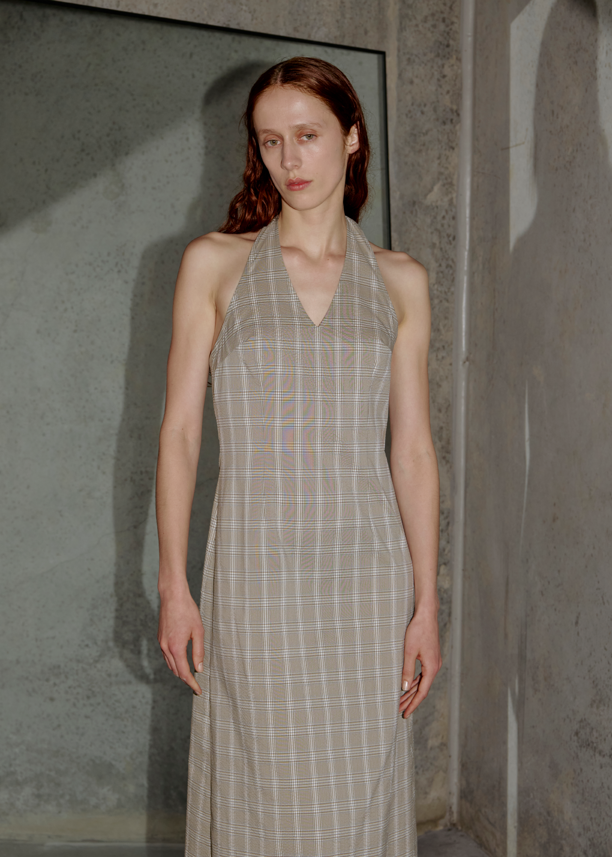 Subject Halter Dress ~ Beige Check