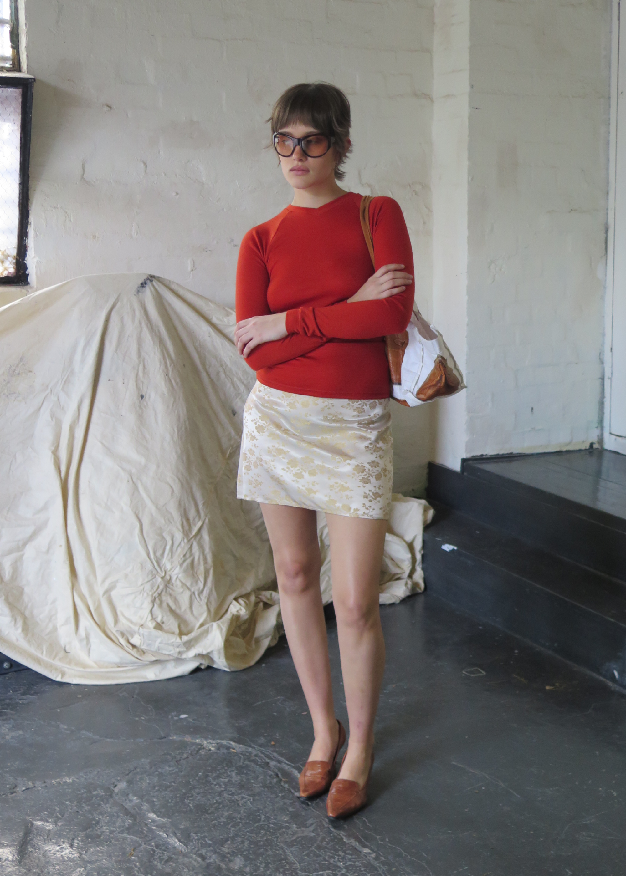 Beam V-Neck Wool Top ~ Warm Red