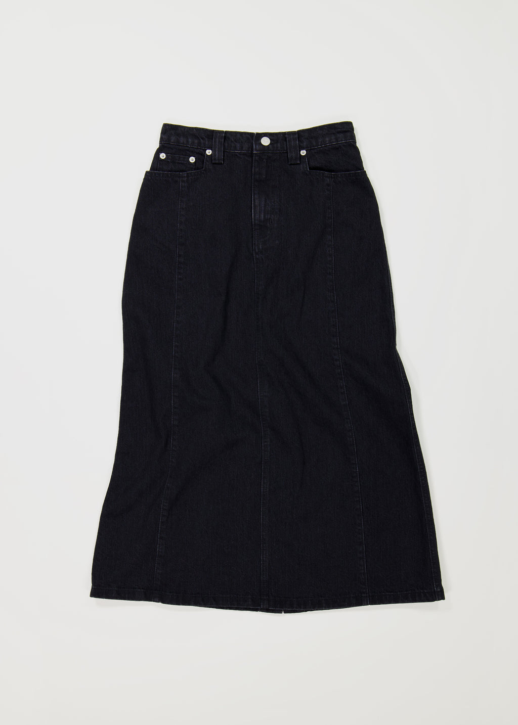 Stretch Denim A-line Mini Skirt in Black Frost