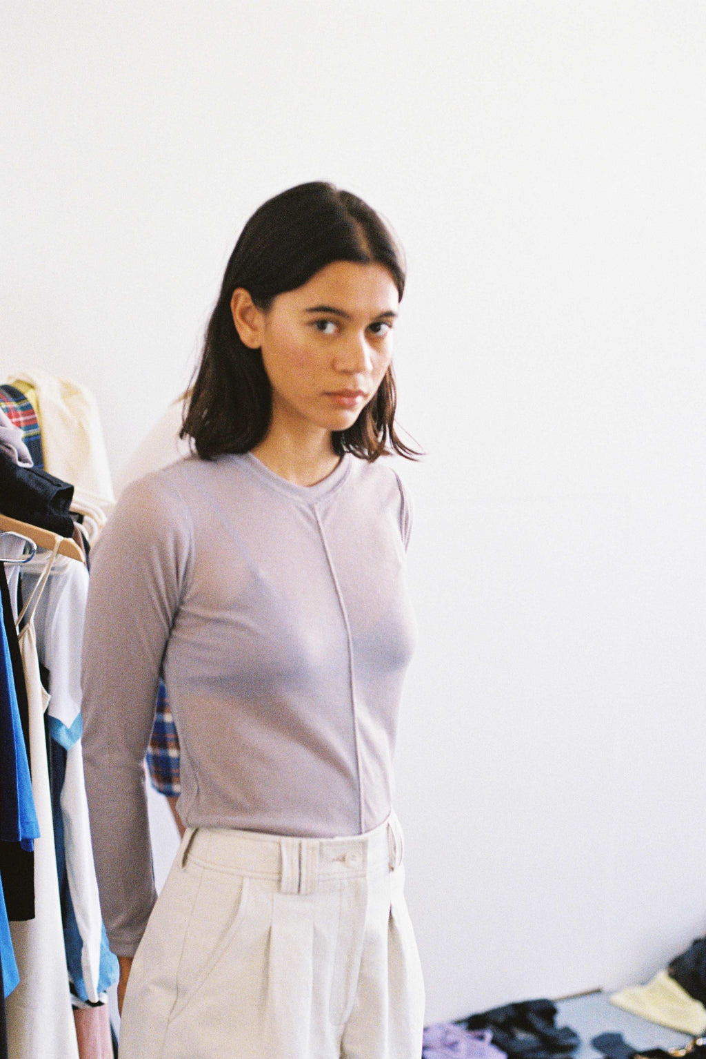 Sheer Knit Top ~ Light Grey